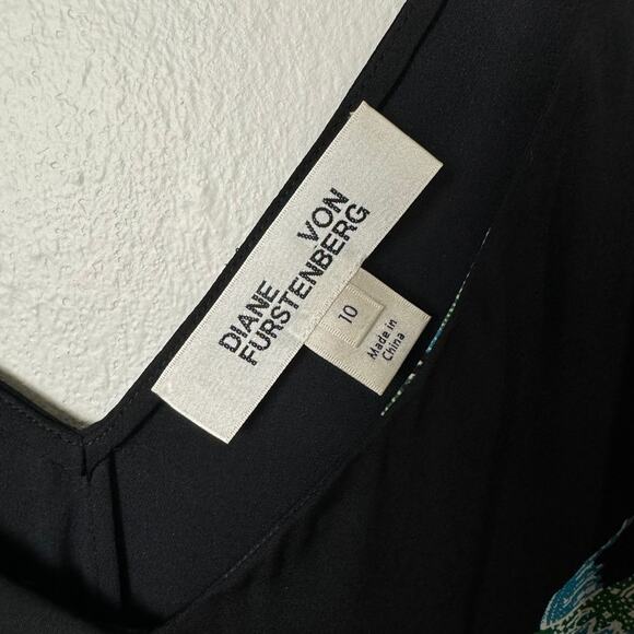 Diane von Furstenberg Black Bird Print Asymmetric Silk Jersey Ruffle Dress - Picture 10 of 12